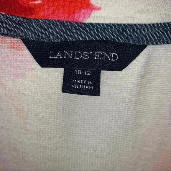 Women’s Lands End Floral Long Line Tunic Terry Cloth Lining Pockets Size M 10/12 - Picture 4 of 10